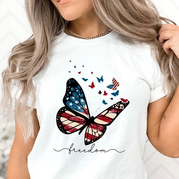 Butterfly Freedom Shirt, 4th Of July T-shirt, USA Flag Shirt, USA Shirt, Happy 4th July, Freedom Shirt, Fourth Of July Tee, Independence Day