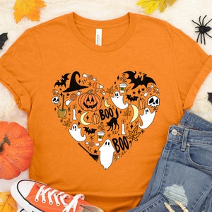 Halloween Doodles Shirt , Halloween Shirt, Cute Halloween Theme Shirt, Happy Halloween Shirt, Happy Halloween Heart Shirt , Halloween Heart