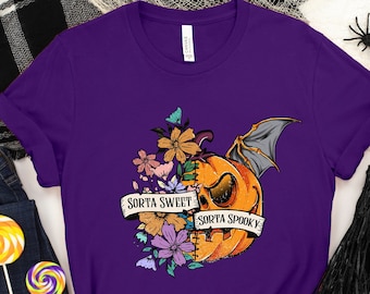 Sweet Sorta Spooky Shirt, Flower Pumpkin Shirt, Halloween PumpkinTee, Horror Shirt, Halloween Party Gift, Sarcasm Tee, Spooky Season T Shirt