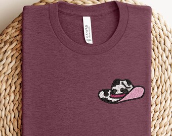 Embroidered Cowgirl Hat Embroidered Shirt, Cowgirl Boots Embroidered Crewneck, Cowboy Boots Embroidered T-Shirt, Cowboy Embroidered Tee