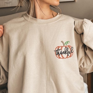 Embroidered Thankful Pumpkin, Embroidered Thankful Sweatshirt, Fall Shirt, Hello Pumpkin, Autumn Tee, Happy Fall Y&#39;all, Thanksgiving Pumpkin