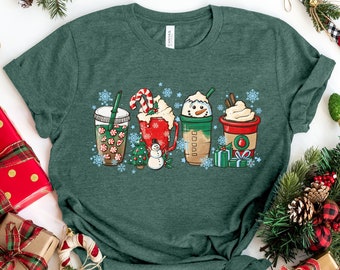 Christmas Coffee Shirt, Peppermint Iced Latte Snowmen Sweets Snow Warm Cozy Winter Women Shirt, Christmas Latte Shirt