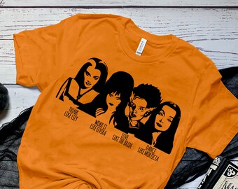Morticia Addams Family, Think Like Lily, Work It Like Elvira, Love Like The Bride, Dance Like Morticia, Horror Goth Queens Shirt