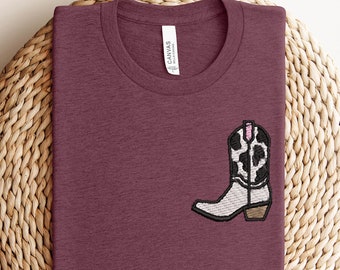 Embroidered Cowgirl Boots Embroidered Shirt, Cowgirl Boots Embroidered Crewneck, Cowboy Boots Embroidered T-Shirt, Cowboy Embroidered Tee