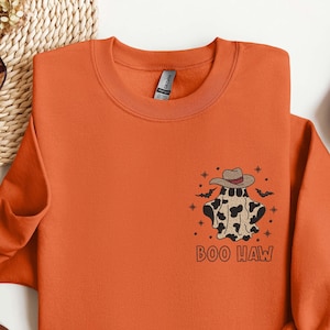 Embroidered Boo Haw Ghost Sweatshirt, Boo Haw Western Halloween Shirt, Retro Halloween Shirt, Country Cowgirl Halloween Tee, Cowboy Ghost