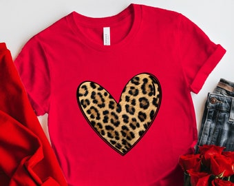Leopard Heart Shirt, Happy Valentines Doodle Heart Shirt,Cute Valentines Day Shirt, Leopard Shirt, Cute Heart Shirt Unisex, Valentines shirt
