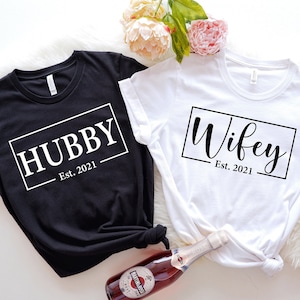 Hubby Wifey Shirts, Honeymoon Shirt, Just Married Shirt, Engagement Shirt, Wedding Shirts, Bridal Gift Engagement, Husband And Wife Shirts