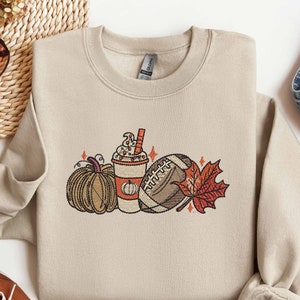 Embroidered Pumpkin Spice Latte Shirt, Tis The Season Shirt, Embroidered Fall Shirt, Touchdown Fall Sweatshirt, Embroidered Thanksgiving Tee