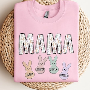 Custom Easter Mama Sweatshirt With Kids Names, Mama Easter Sweater, Mom Easter Shirt, Cute Easter Shirt, Mamas Bunnies Shirt, Easter Gift