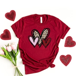 3 Doodle Heart Valentines Shirt, Leopard Heart Shirt, Cute Valentines Day Shirt, Leopard Shirt, Cute Heart Shirt Unisex, Valentines shirt