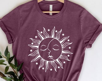 Sun Moon Stars Tee, Celestial Tee, Graphic Tee, Sun Shirt, One with the Sun, Boho Shirt, Vintage Tee, Mystical Tee, Moon Shirt, Bohemian