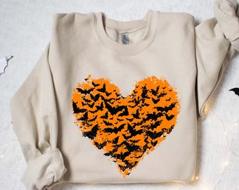 Cute Heart Halloween Bat Shirt, Womens Halloween T-Shirt, Aesthetic Sweatshirt, HalloweenSkull Shirt, Fall Graphic Tee, Spooky Season