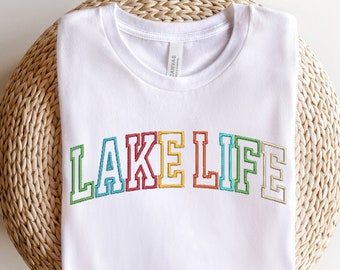 Embroidered Lake Life Sweatshirt, Embroidered Rainbow Lake Life Shirt, Embroidered Lake Vibes Shirt, On The Lake Shirt, Lake Life Shirt