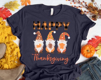 Happy Thankgiving Gnomes Shirt, Fall Shirt, Thankful Grateful Blessed Shirt, Buffalo Plaid,Thanksgiving Family Shirt,Thanksgiving Tee