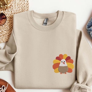 Embroidered Turkey Gobble Sweatshirt, Embroidered Gobble Turkey Shirt,Embroidered Fall Shirt, Hello Pumpkin, Autumn Hoodie, Happy Fall Y&#39;all