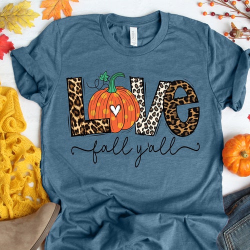 Love Fall Y'all Shirt Leopard Pumpkin Print Fall Shirt - Etsy