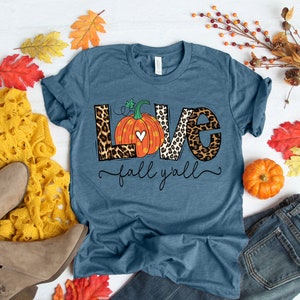 Love Fall Y&#39;All Shirt, Leopard Print Fall Shirt, Thanksgiving,Hello Pumpkin, Fall Vibes, Peace Love Thanksgiving, Family Thanksgiving Shirt