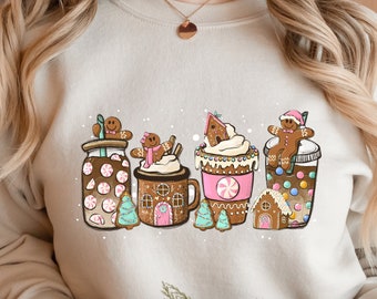 Gingerbread Christmas Coffee Shirt, Christmas coffee Sweatshirt, women Holiday sweater, Xmas Tee, Coffee Lover gift, Latte drink Crewneck