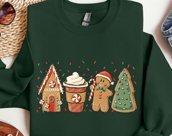 Gingerbread Christmas Coffee Shirt, Christmas coffee Sweatshirt, women Holiday sweater, Xmas Tee, Coffee Lover gift, Latte drink Crewneck