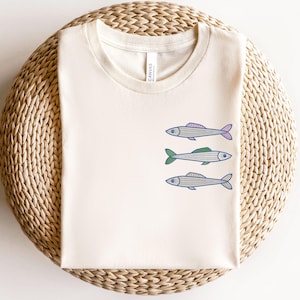 Embroidered Sardine Shirts, Sardines Shirt, Tinned Fish Shirt, Fisherman Aesthetic Shirt, Checkerboard, Fish, Coastal Aesthetic