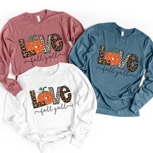 Love Fall Y&#39;All Shirt, Leopard Print Fall Shirt, Thanksgiving,Hello Pumpkin, Fall Vibes, Peace Love Thanksgiving, Family Thanksgiving Shirt