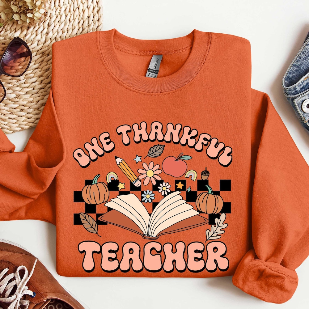 Flannels Bonfires Thanksgiving Teacher Shirt, One Thankful Teacher Sweatshirt, Fall Vibes Shirt, Shirt, Cozy Teacher Shirt, Thanksgiving Dinner, Teacher Gift Pumpkin Shirt