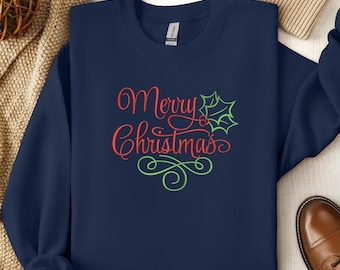 Embroidered  Tis The Season Christmas Sweatshirt, Embroidered Merry Christmas Shirt, Believe Christmas Tee,Merry Christmas, Merry And Bright