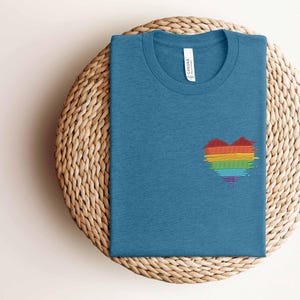 Embroidered Rainbow Love Is Love Splash Heart Shirt, Embroidered LGBTQ+ Shirt, Embroidered Pride Shirt, Gay, Transgender Tee, Human Rights