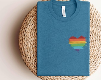 Embroidered Rainbow Love Is Love Splash Heart Shirt, Embroidered LGBTQ+ Shirt, Embroidered Pride Shirt, Gay, Transgender Tee, Human Rights