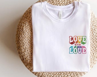 Embroidered Rainbow Love Is Love Pride Shirt, Embroidered LGBTQ+ Shirt, Embroidered Pride Shirt, Gay, Transgender Tee, Human Rights
