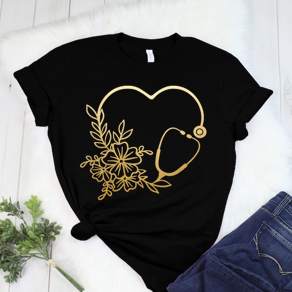 Floral Stethoscope Nurse Shirt, Nurse Life Shirt, Registered Nurse Shirt, RN Shirts, Nurse Week Shirt, CNA Shirt, Nursing, Nursing School