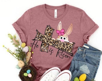 Easter He is Risen Shirt, Easter Religious Shirt, Easter Leopard Print Cross Shirt,Easter Gnomes Shirt, Bunny With Glasses Shirt,Easter Tee
