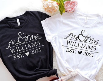 Mr and Mrs Est 2021 Custom Shirt, Honeymoon Shirt, Newlywed Shirt, Wedding Shirt, Wife And Hub Shirts, Just Married Shirt, Couple Shirt