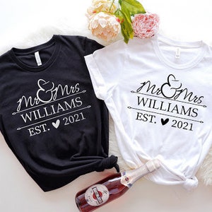 Mr and Mrs Est 2021 Custom Shirt, Honeymoon Shirt, Newlywed Shirt, Wedding Shirt, Wife And Hub Shirts, Just Married Shirt, Couple Shirt