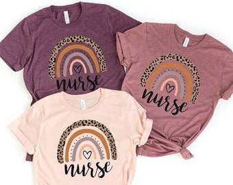 Rainbow Nurse Shirt, Leopard Print Nurse Life,Registered Nurse Shirt, RN Shirts, Nurse Week Shirt, CNA Shirt, Nursing, Nursing School Tee
