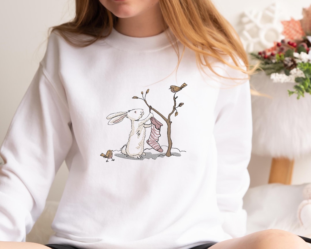 Holiday Rabbit Sweaters Embroidered Cute Rabbit Christmas Sweatshirt, Christmas Bunny, Bunny ...