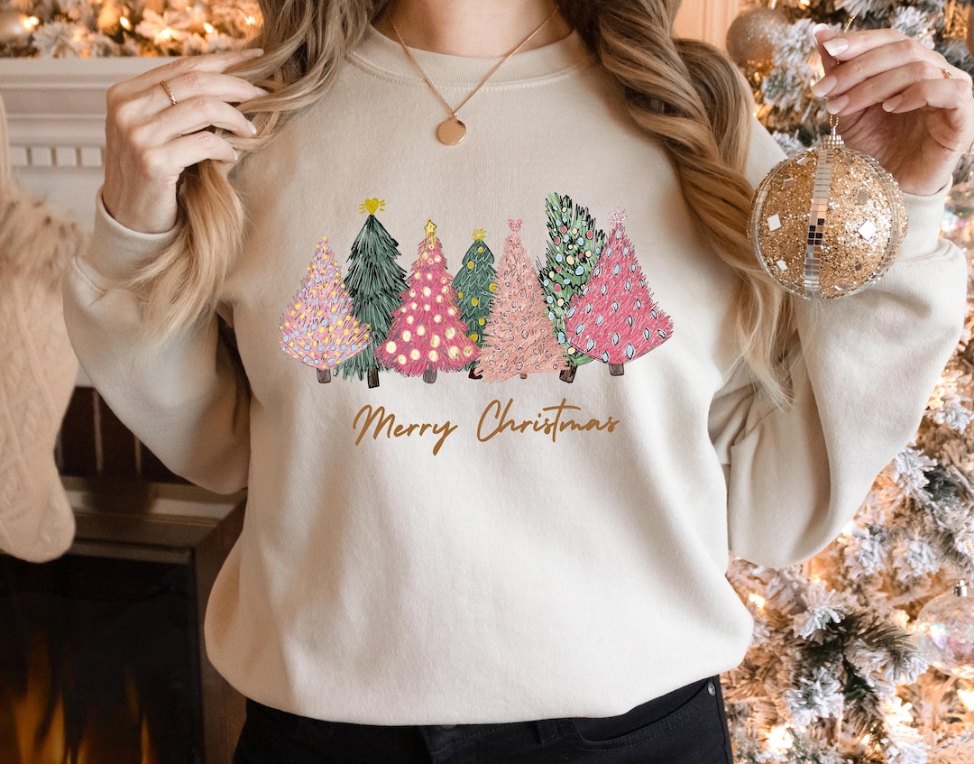 Pink Tree Christmas Sweater, Christmas Sweater, Christmas Crewneck