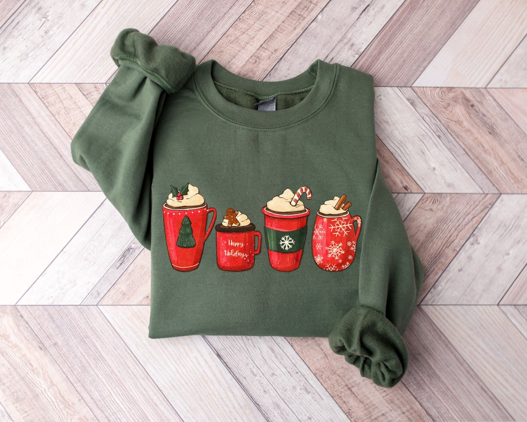 Christmas Coffee Sweatshirt Peppermint Iced Latte Snowmen - Etsy