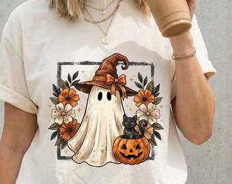 Ghost Halloween Shirt, Witch Ghost, Coquette Halloween Shirt, Floral Spooky Season Tee, Cute Ghost Lover Gift