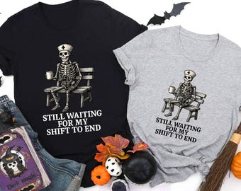 Funny Nurse Skeleton Shirt: Halloween Coffee Break Tee