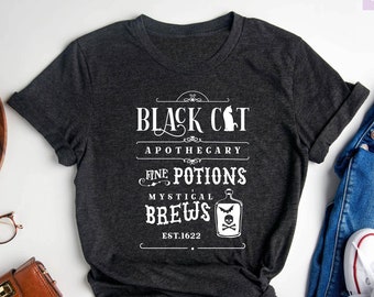 Black Cat Shirt, Apothecary Shirt, Halloween Shirt, Witch Shirt, Halloween Gifts, Funny Halloween T-Shirt,  Funny Black Cat Shirt