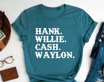 Chulianyouhuo Women's Summer T-Shirt - Country Music Festival Tee With Cash Willie Hank Waylon Merle Print - Casual Short Sleeve Top