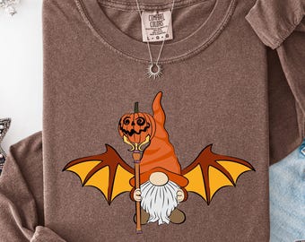 Halloween Gnome Comfort Colors Shirt, Cute Pumpkin Graphic Tee, Spooky Season Fall Shirt