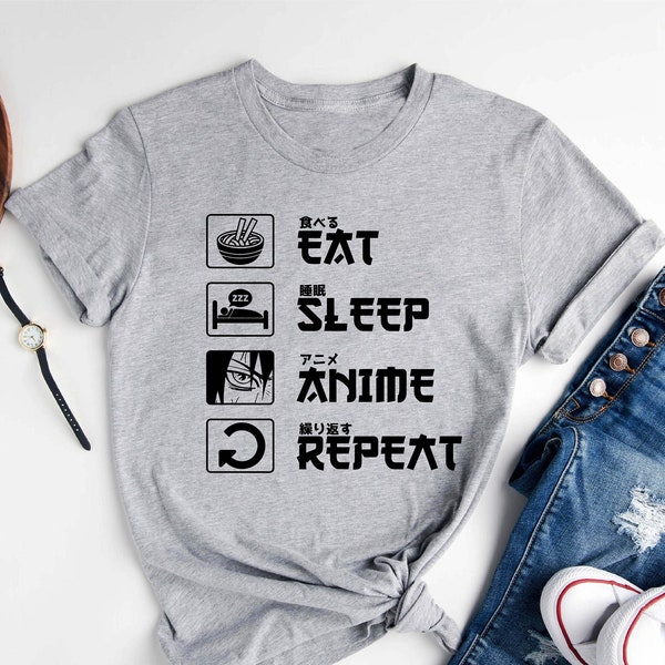 Eat Sleep Anime Repeat Shirt, Anime Shirt, Gift for Anime Lover, Gift for Anime Fan, Anime Otaku Shirt, Cool Anime Shirt, Gift for Him