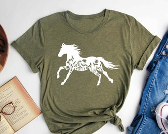 Camiseta de caballo con flores: regalo ecuestre, camiseta vaquera