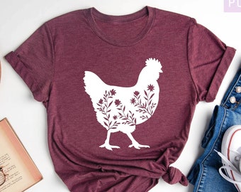 Floral Chicken Shirt, Chicken Shirt, Farm Shirt, Chicken Lover Shirt, Women's Chicken Shirt, Farm Tees, Chicken Whisperer, Farm Girl Shirt