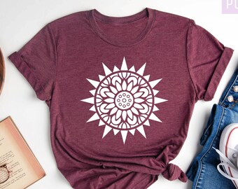 Sun Shirt, Sun Mandala Shirt, Sun and Moon Mandala Celestial, Celestial Shirt, Boho Shirt, Tribal Shirt, Zodiac Gift, Graphic Tee
