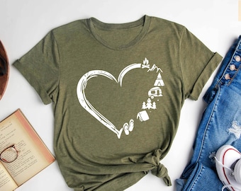 Camp Lover Shirt, Camping Shirt, Camping Heart Shirt, Cute Hiking Shirt, Adventure Shirt, Camper Shirt, Gift for Her