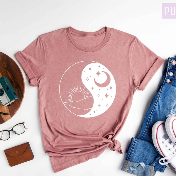 Sun And Moon Shirt, Yin Yang Shirt, Moon Shirt, Sun Shirt, Moon Boho Shirt, Mystical Shirt, Ying Yang Bonsai Shirt,  Zen Spiritual Buddhism