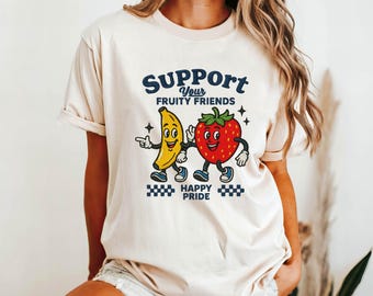 Camiseta divertida de frutas del orgullo: Camisa bordada retro con colores cómodos